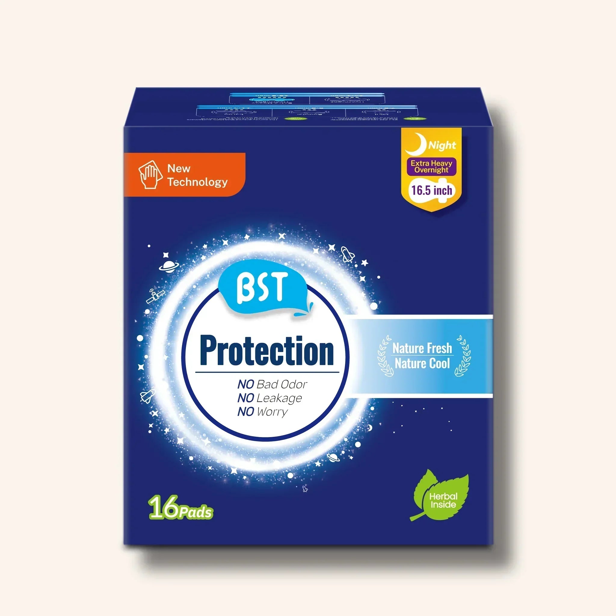 BST Protection Extra Overnight Sanitary Pads, 16 pads – extra long, cooling, no leakage, high absorption, for heavy flow and sensitive skin