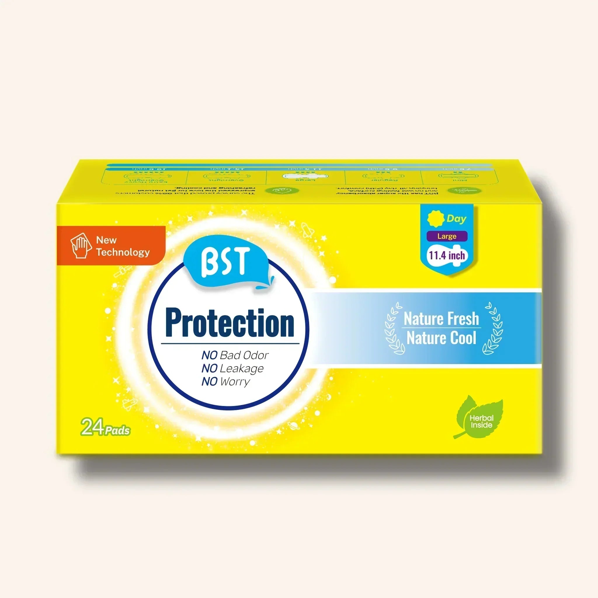 BST Protection Mint Cooling Sanitary Pads Large size, 24 pads – high absorption, breathable, for heavy flow, comfortable for sensitive skin