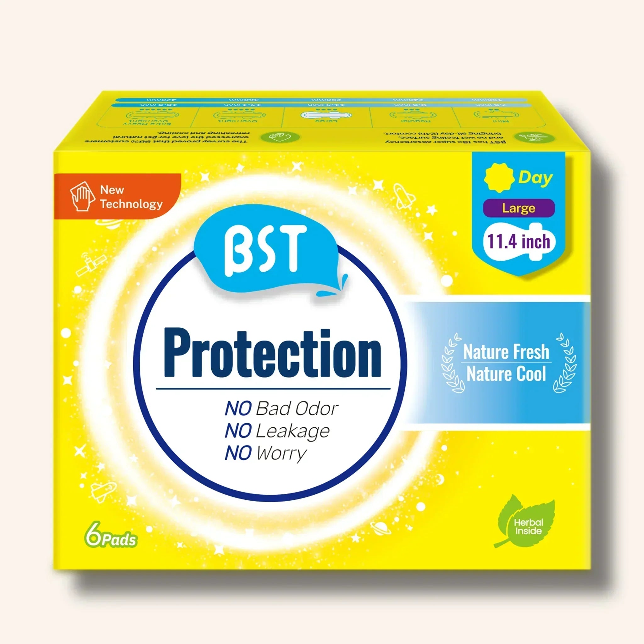 BST Protection Mint Cooling Sanitary Pads Large size, 6 pads – high absorption, breathable, suitable for heavy flow and sensitive skin