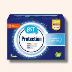 BST Protection Mint Cooling Sanitary Pads Overnight use, 5 pads – 14.1 inch, nature fresh, no bad odor, no leakage, for sensitive skin