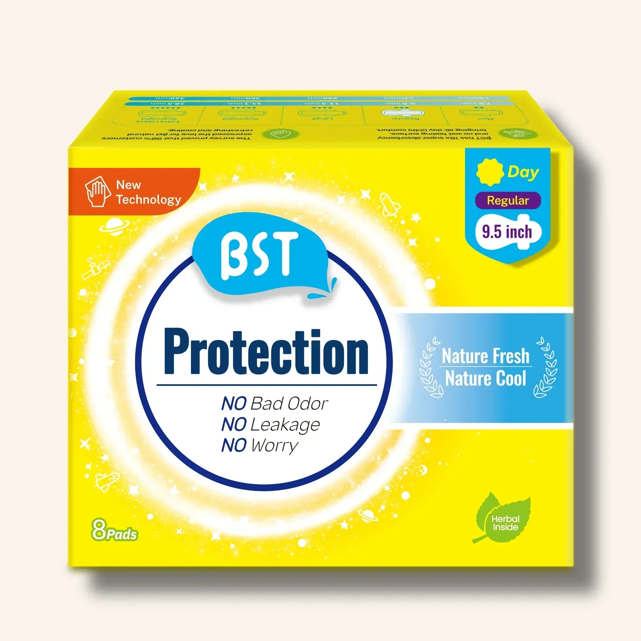 BST Protection Mint Cooling Sanitary Pads Regular 9.5 inch, 8 pads – breathable, comfortable, nature cool, best for daily use