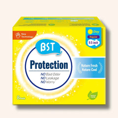 BST Protection Mint Cooling Sanitary Pads Regular 9.5 inch, 8 pads – breathable, comfortable, nature cool, best for daily use