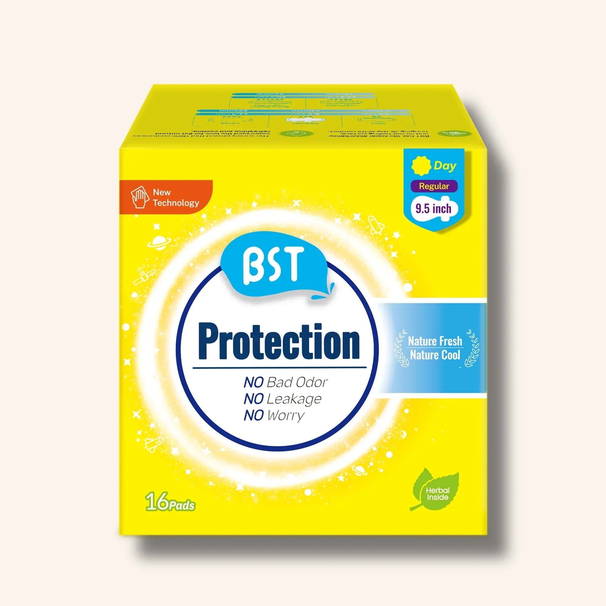 BST Protection Regular 9.5 inch Sanitary Pads, 16 pads – breathable, daily use, comfortable for sensitive skin